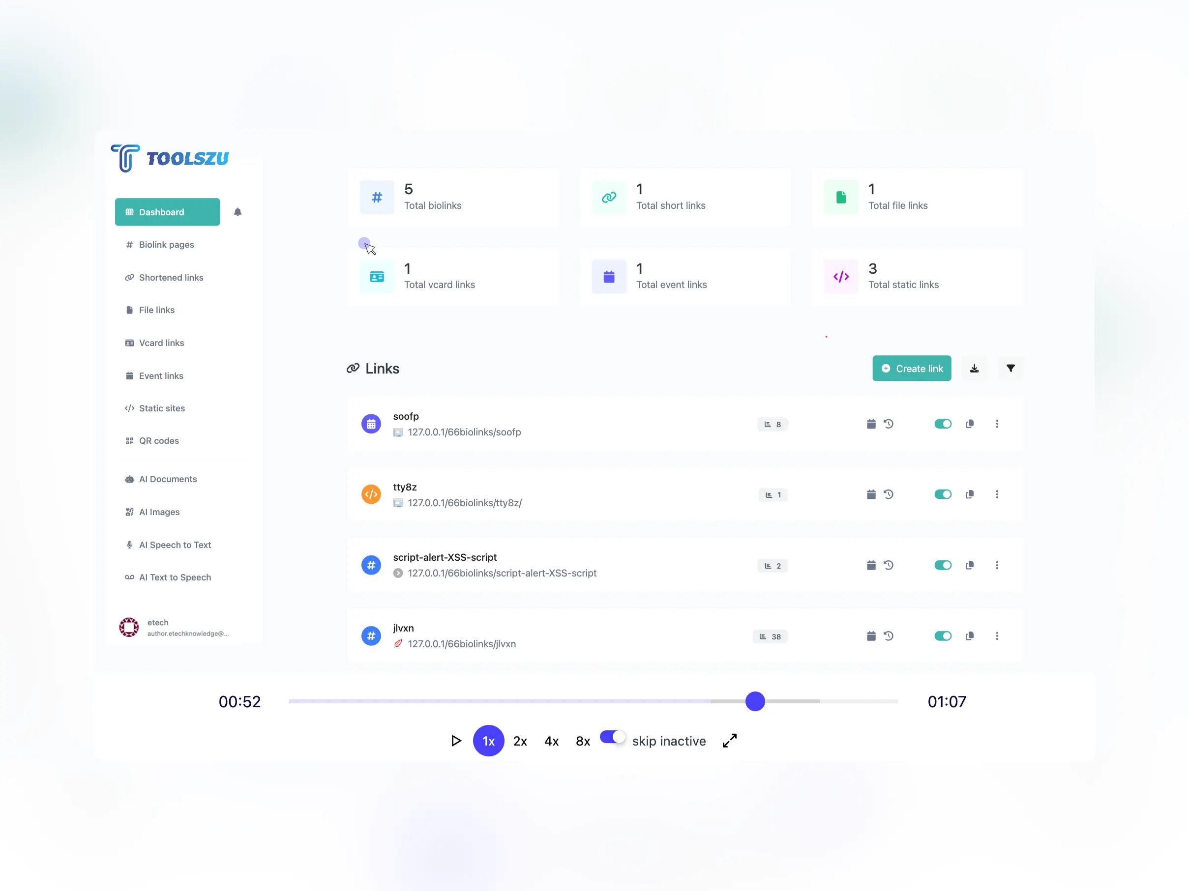 Screenshot of the app session replay page