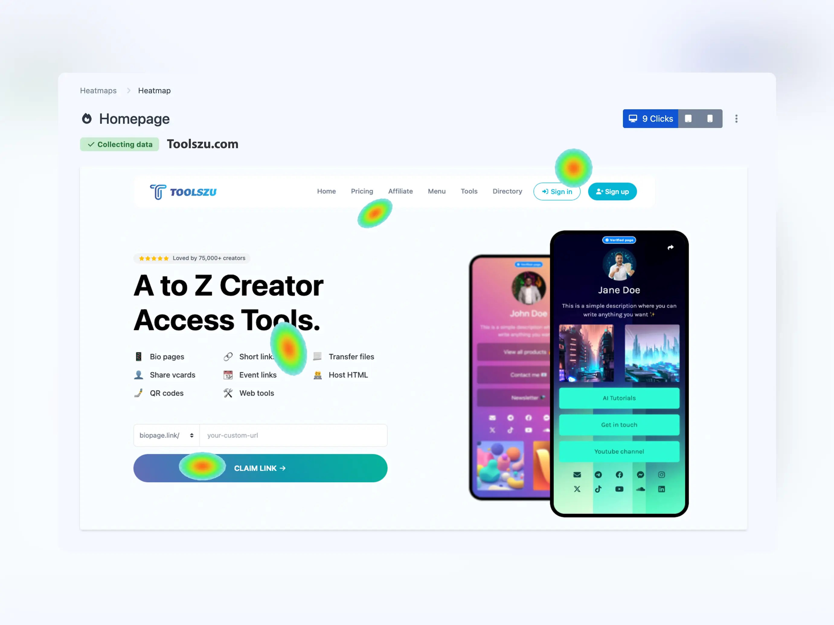 Screenshot of the app heatmaps page